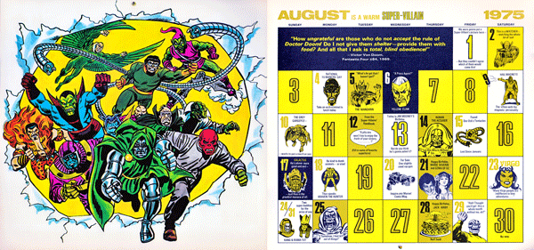 1975 Marvel Comics Calendar - August