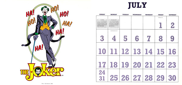 DC Comics Calendar 1988/2016 July