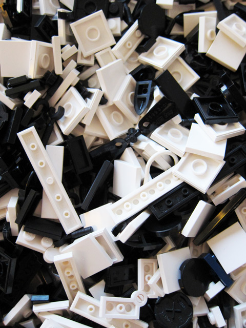 black and white LEGO pieces