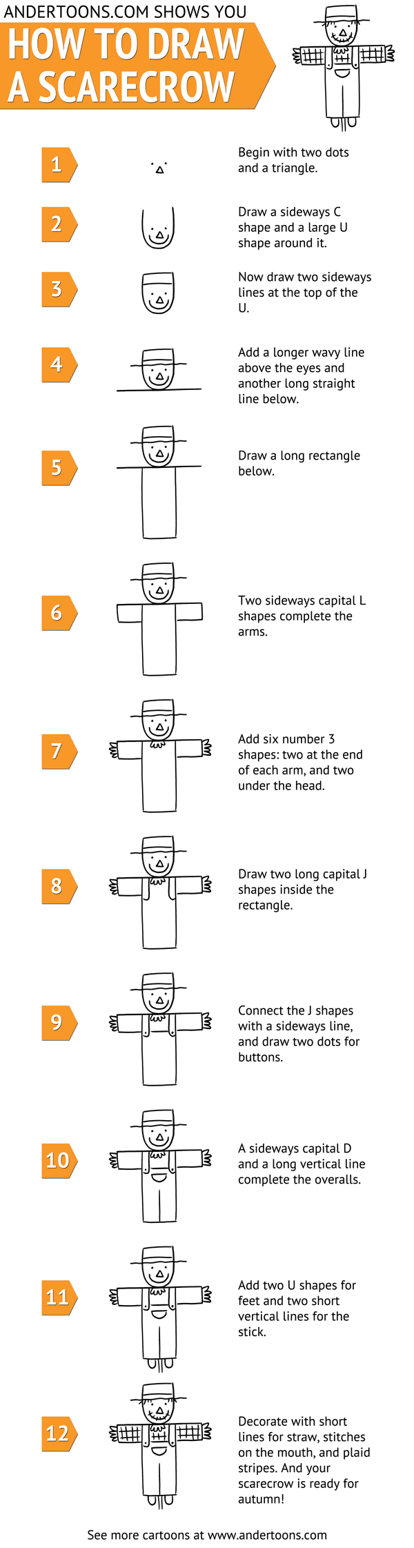 How to Draw a Cartoon Scarecrow